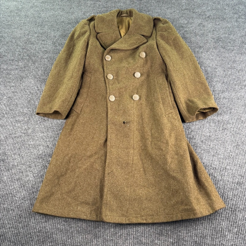 WWII US Army Wool Melton Roll Collar Overcoat 34S 1943 Moda Coat Military VTG